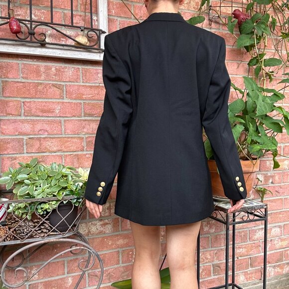 Hunter's Glen Black Double-Breasted Blazer Gold Buttons S/M Office Old Money - Picture 2 of 16